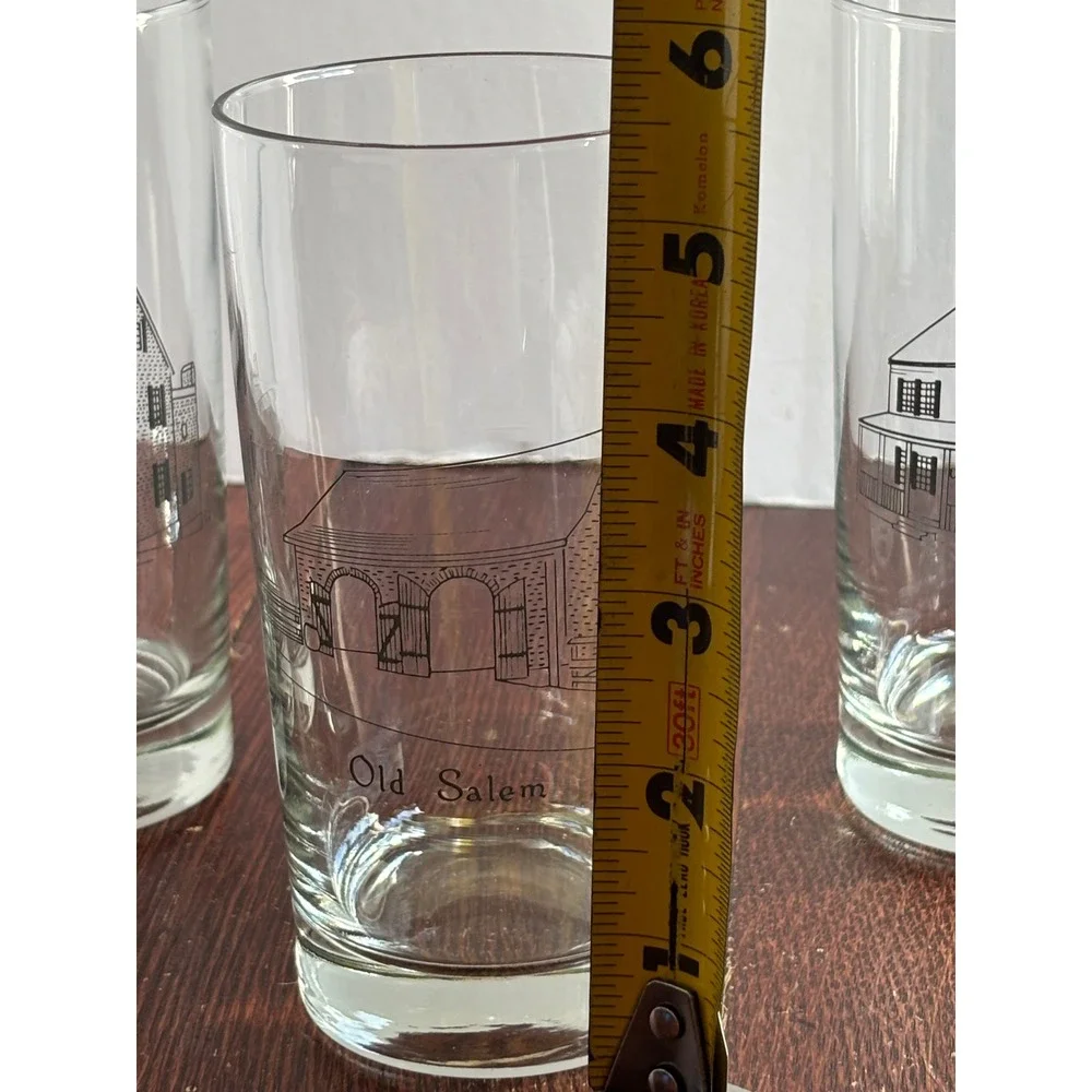 Vintage Old Salem NC Souvenir Highball Glasses Set of 3 Historic Buildings Clear